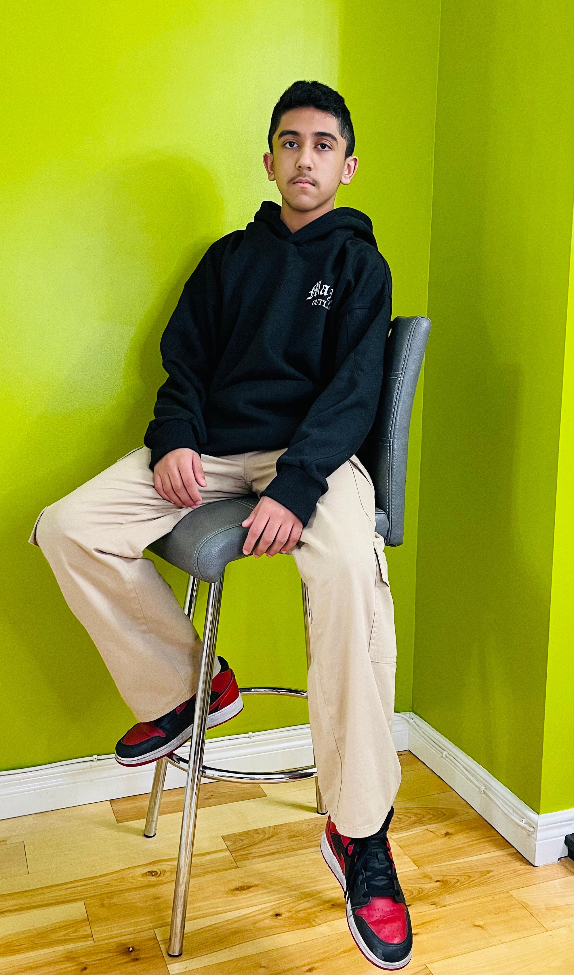 Black Cotton Winter Hoodie