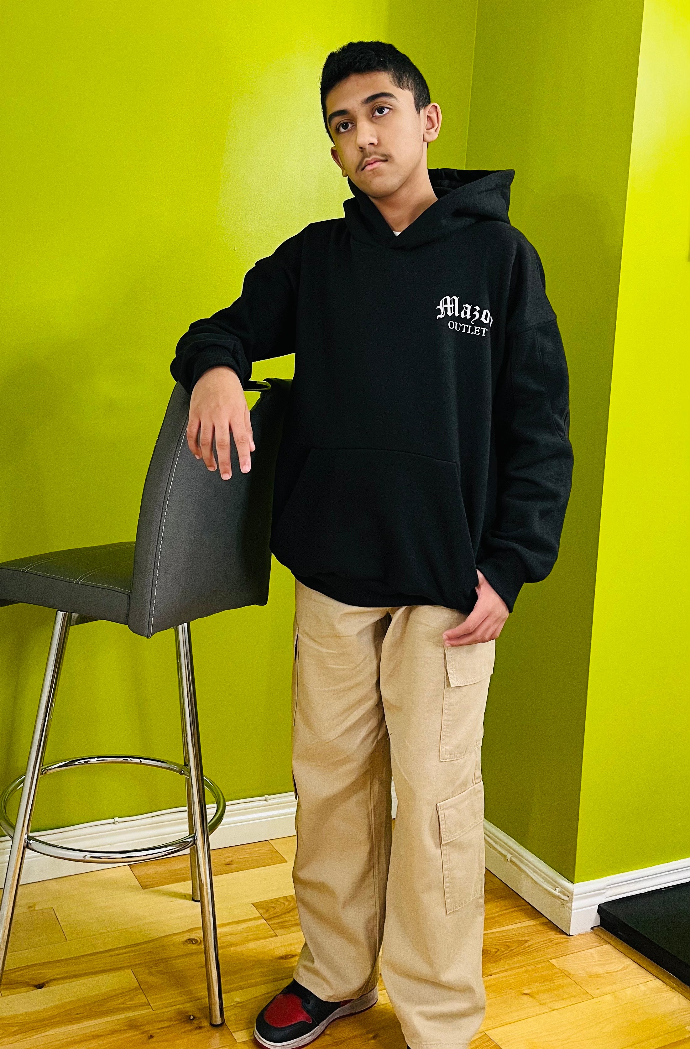 Black Cotton Winter Hoodie