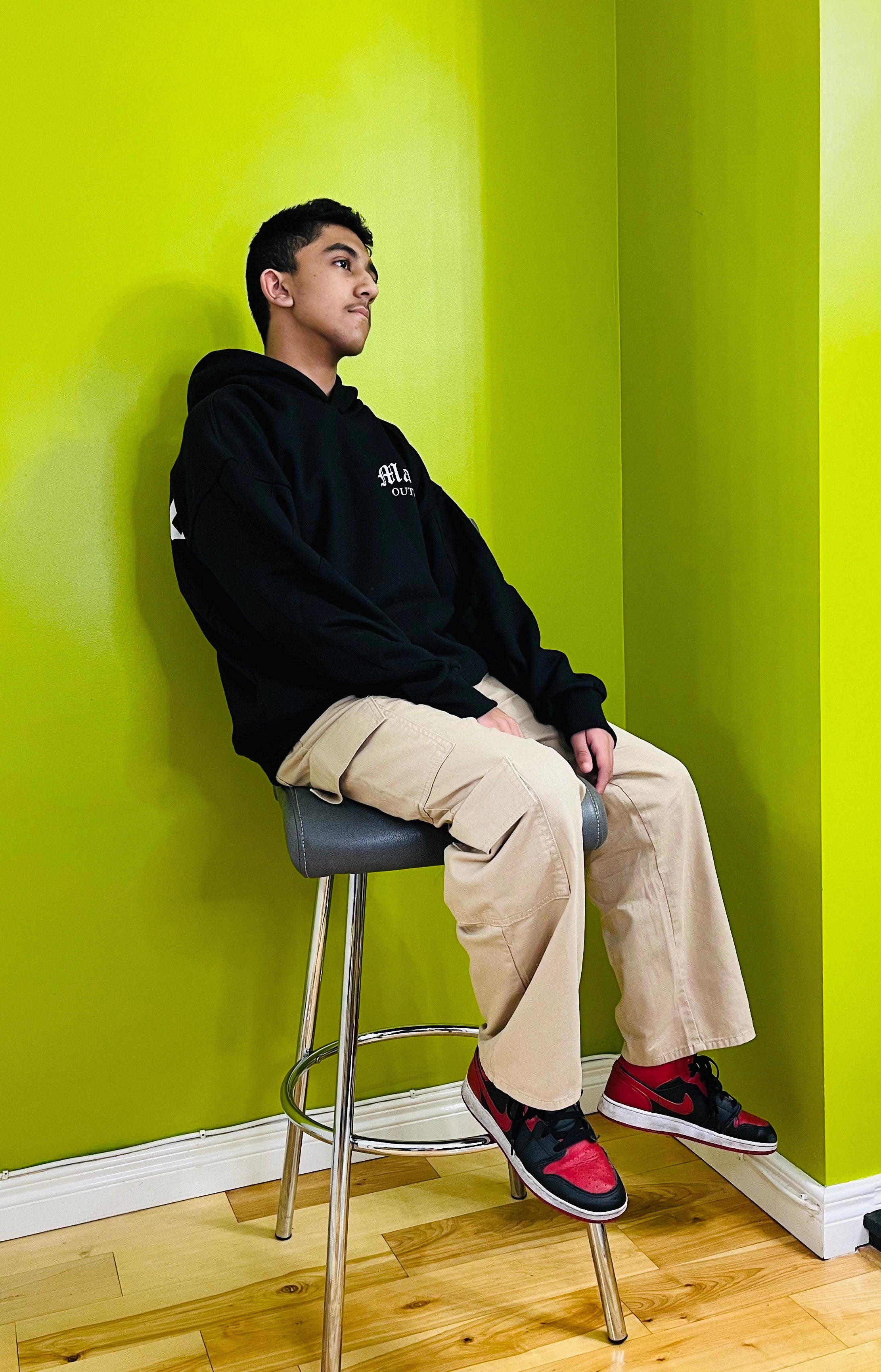 Black Cotton Winter Hoodie